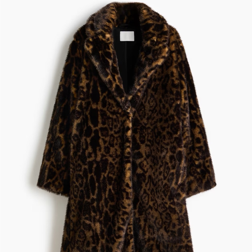 H&M Leopard Print Teddy Coat in Brown and Black